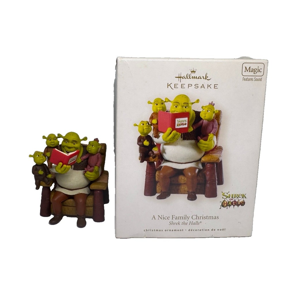 Hallmark 2008 A Nice Family Christmas Shrek the Halls Ornament Magic With Sound